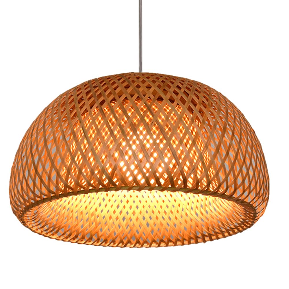 自然な手作りのペンダント ライト竹編まれたランプ シェード 11.8 インチ籐バスケット ハンギング ランプ ライト器具 ベージュ仕上げの調節可能なヴィンテージ シャンデリア キッチン・ダイニングテーブル・リビング用 E27